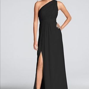 Long One-Shoulder Crinkle Chiffon Dress